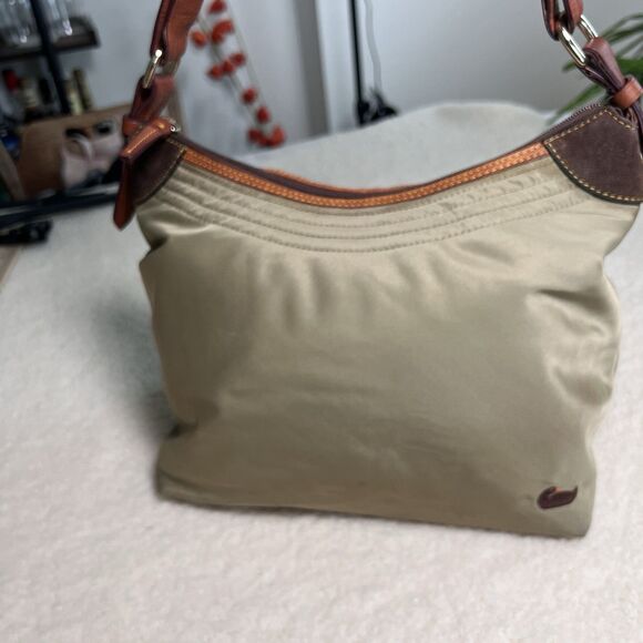 Dooney &  Bourke Nylon khaki Large Erica Hobo Bag With Brown Leather Trim